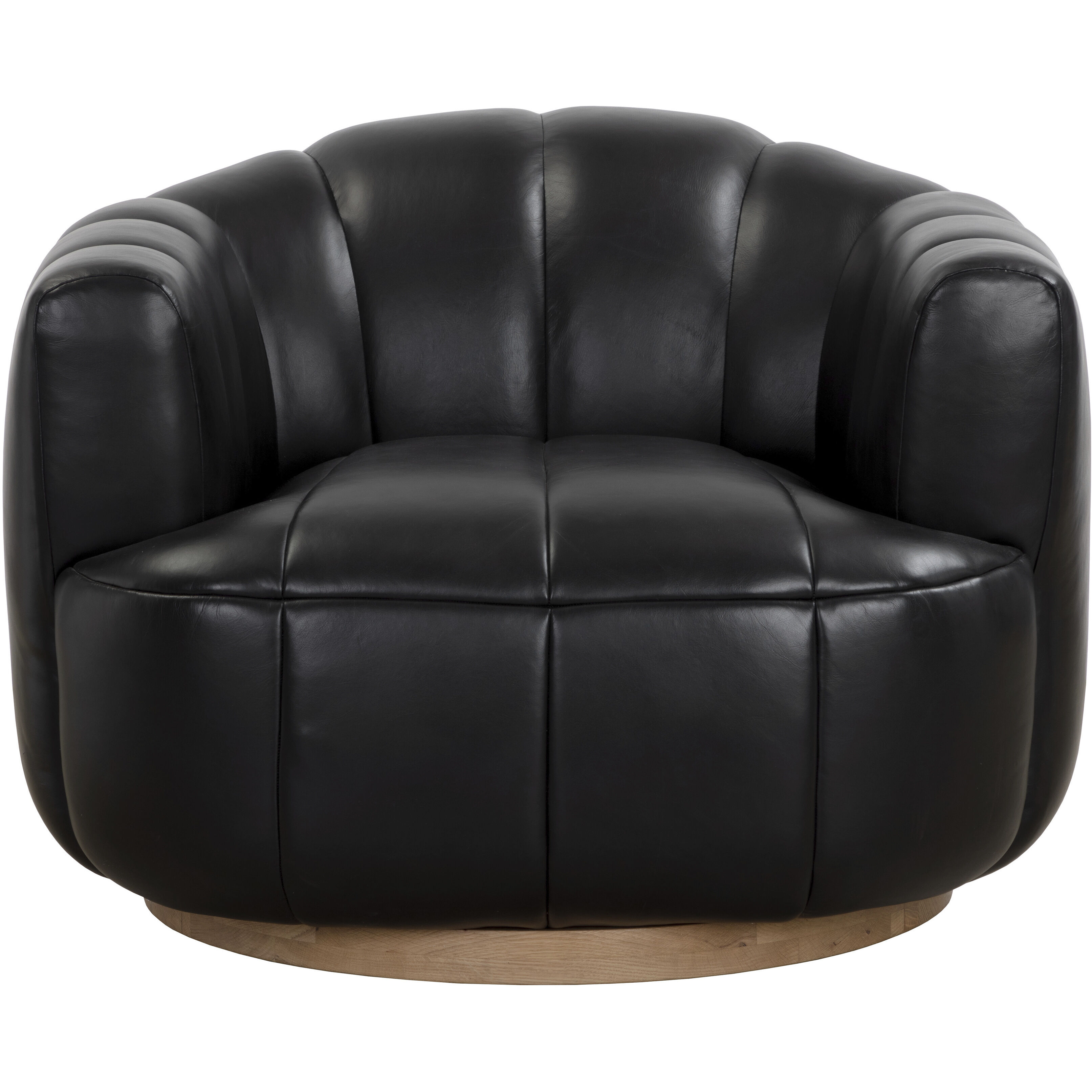 Tadeo Rustic Oak / Vintage Black Night Leather Swivel Lounge Chair, Swivel